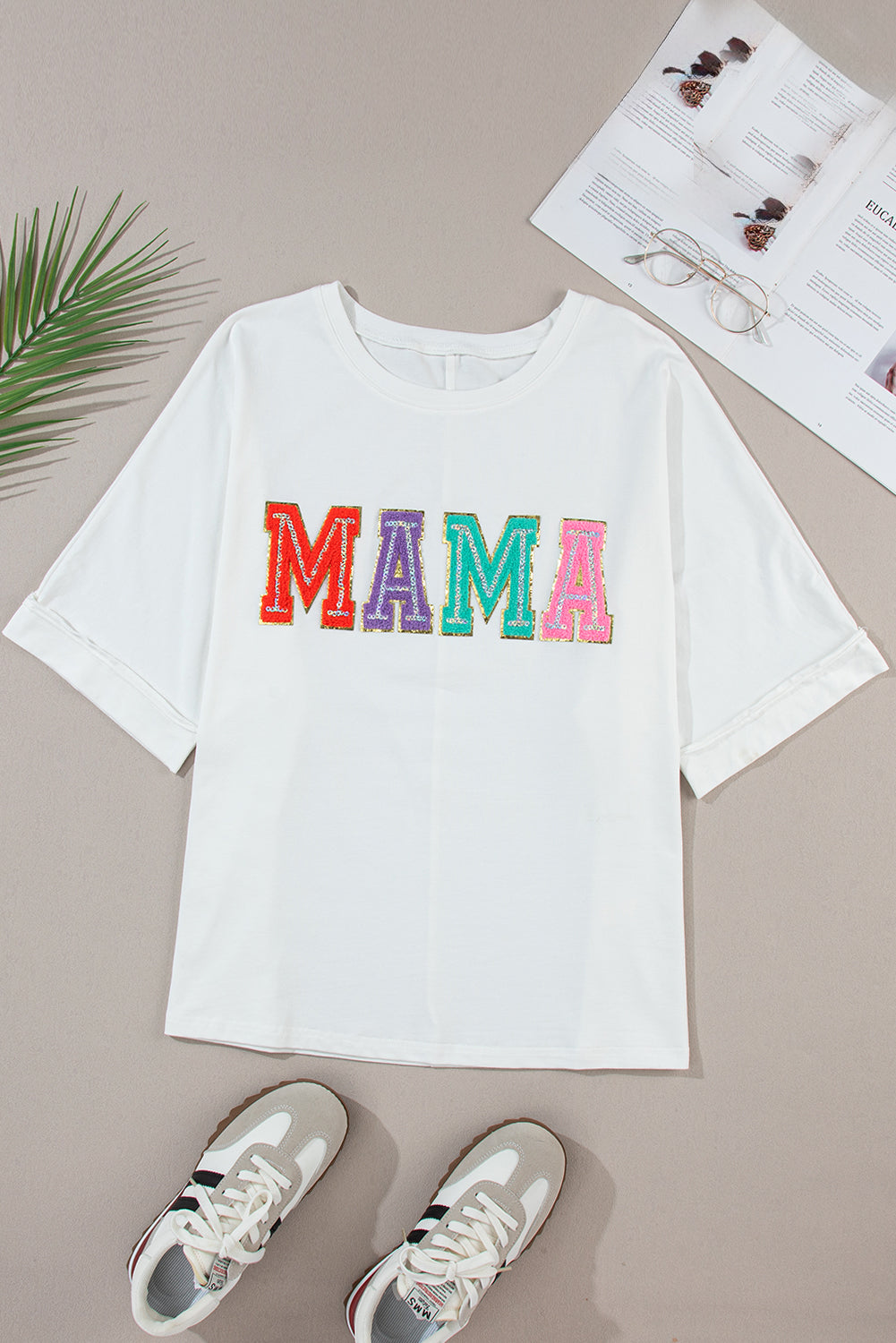 MAMA Chenille Patched Crew Neck Top
