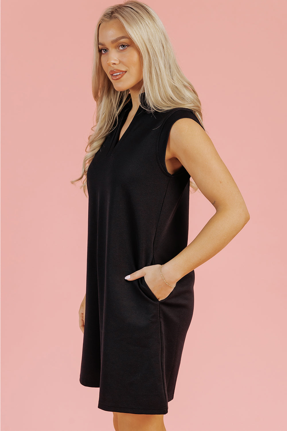 Kyla Collared Slit Neck Sleeveless Mini Dress