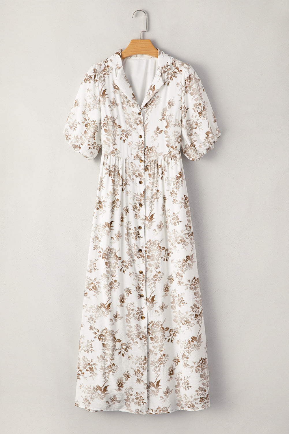 Iliana Floral Puff Sleeve V Neck Buttoned Front Maxi Dress
