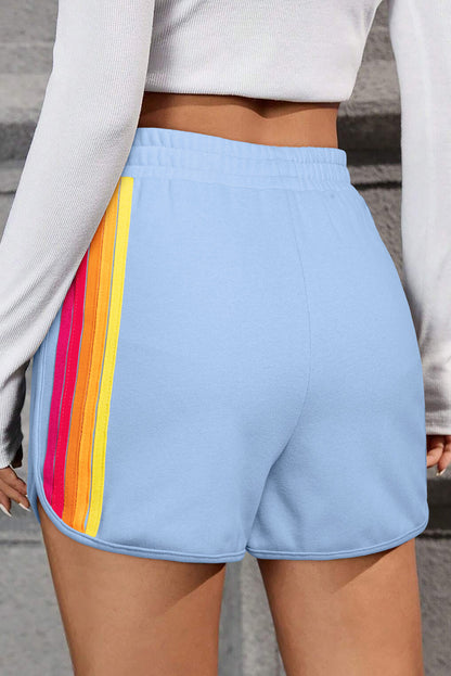 April Color Stripes Elastic High Waist Active Shorts
