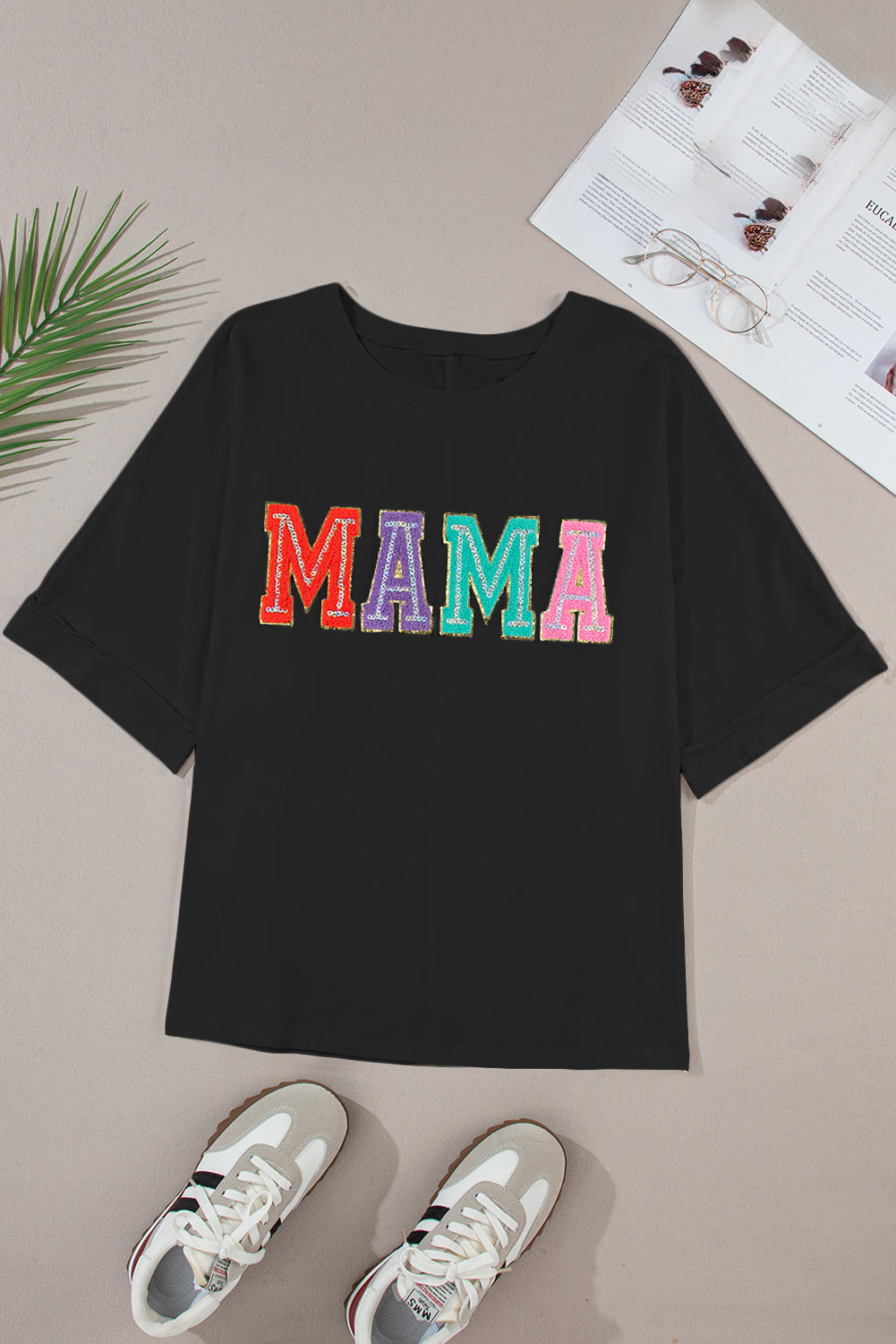 MAMA Chenille Patched Crew Neck Top