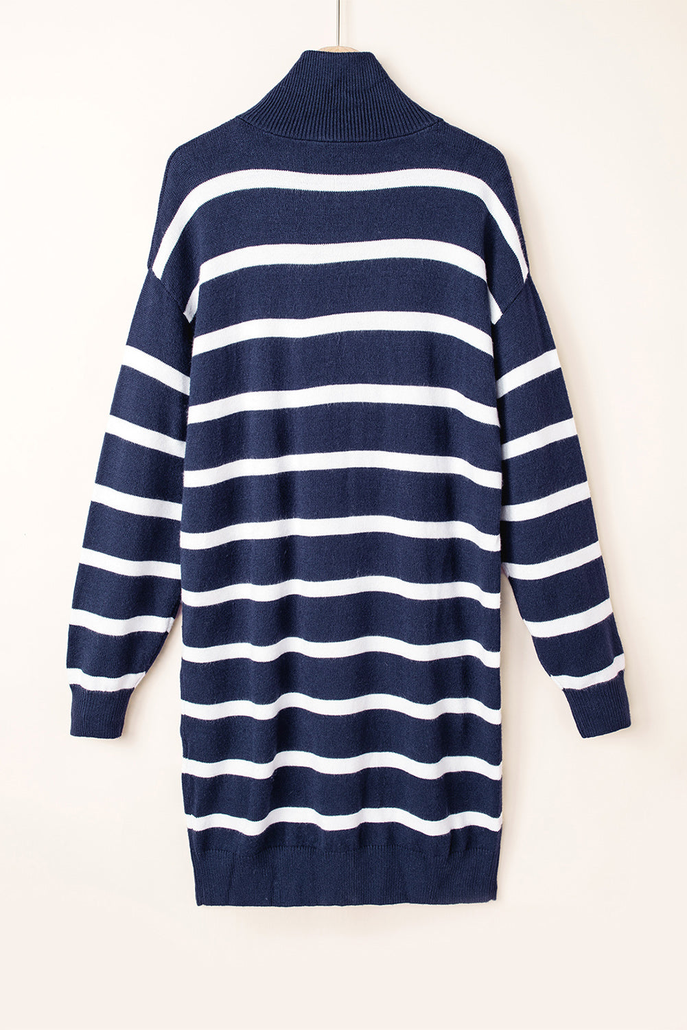 Iris Striped Zip Collared Loose Sweater Mini Dress
