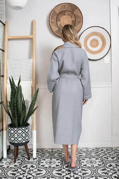 Women’s Waffle Piping Bathrobe – Lightweight Spa-Style Comfort