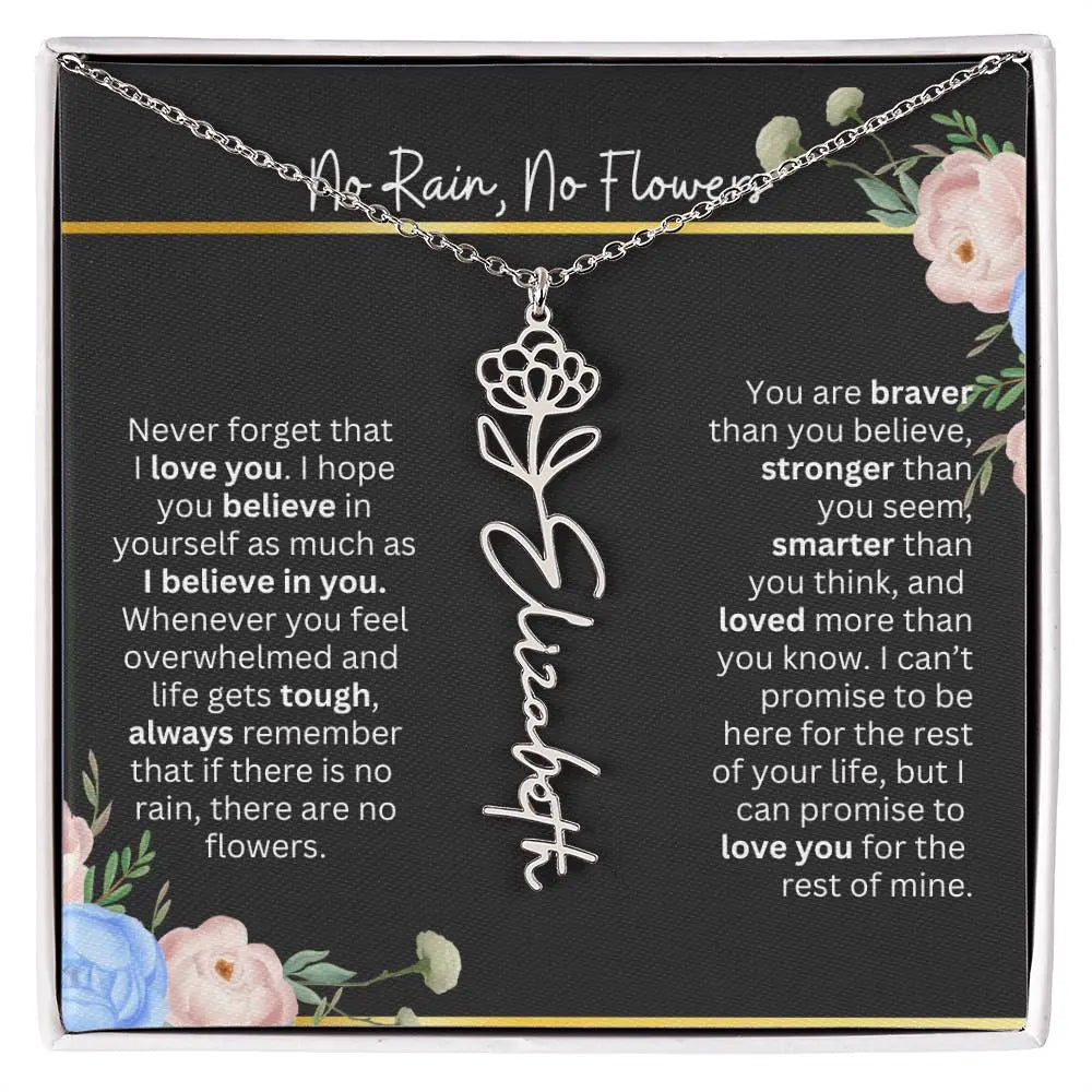 Inspirational No Rain No Flowers Necklace
