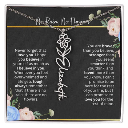 Inspirational No Rain No Flowers Necklace