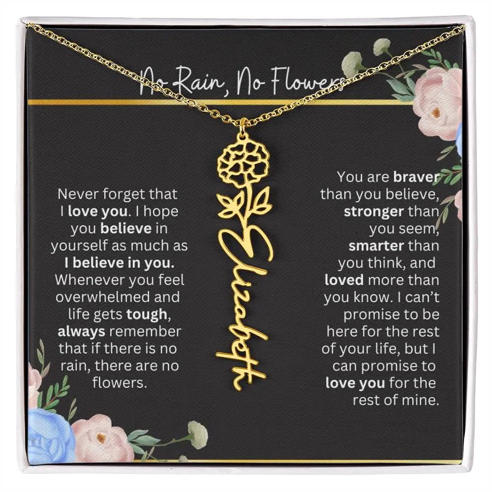 Inspirational No Rain No Flowers Necklace