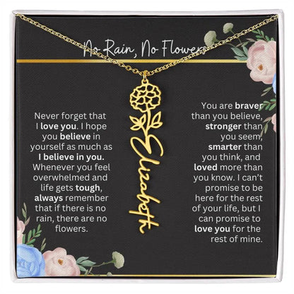 Inspirational No Rain No Flowers Necklace