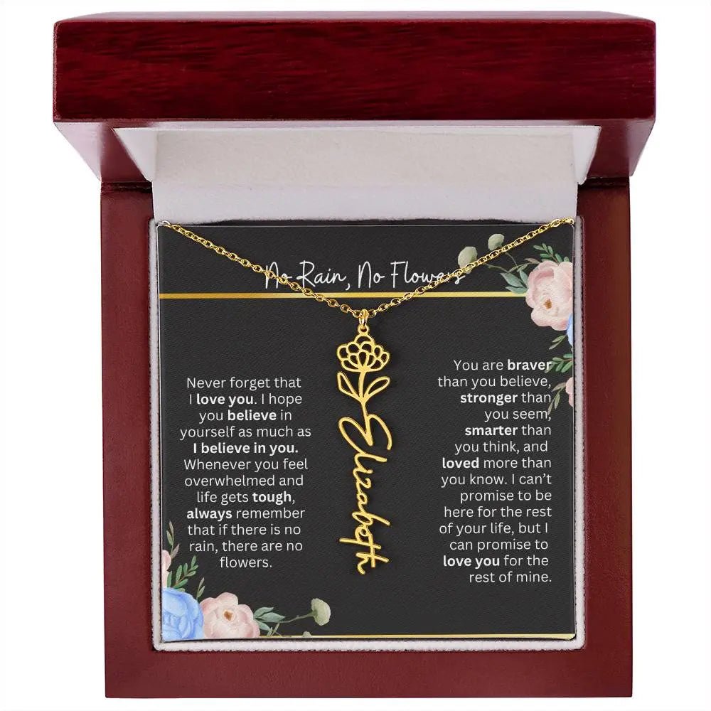 Inspirational No Rain No Flowers Necklace