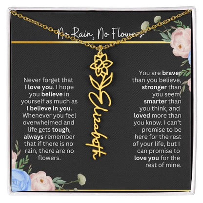 Inspirational No Rain No Flowers Necklace