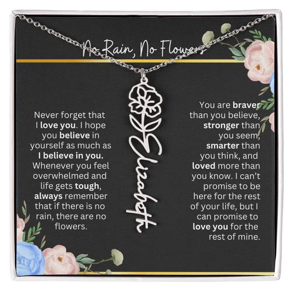 Inspirational No Rain No Flowers Necklace