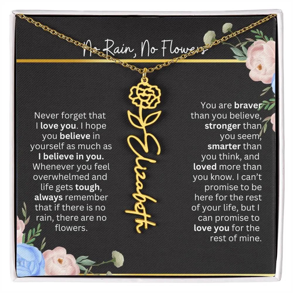 Inspirational No Rain No Flowers Necklace