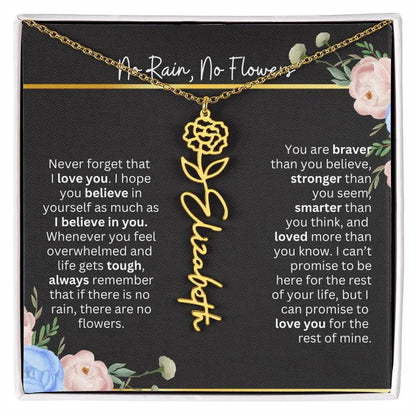 Inspirational No Rain No Flowers Necklace