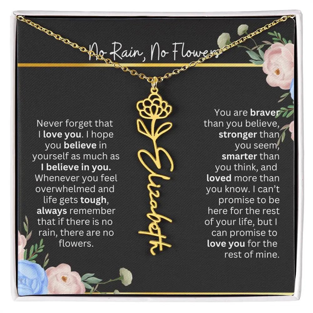 Inspirational No Rain No Flowers Necklace