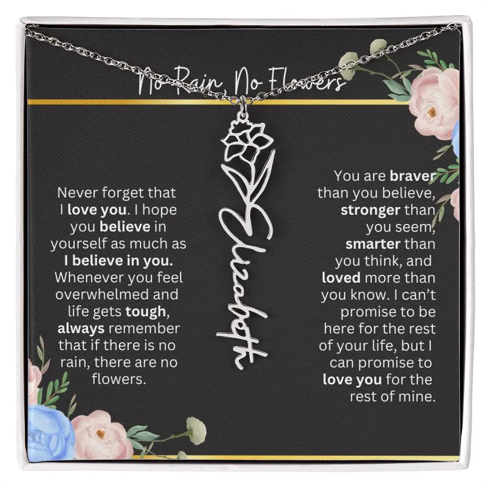 Inspirational No Rain No Flowers Necklace