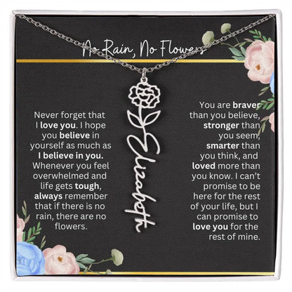Inspirational No Rain No Flowers Necklace