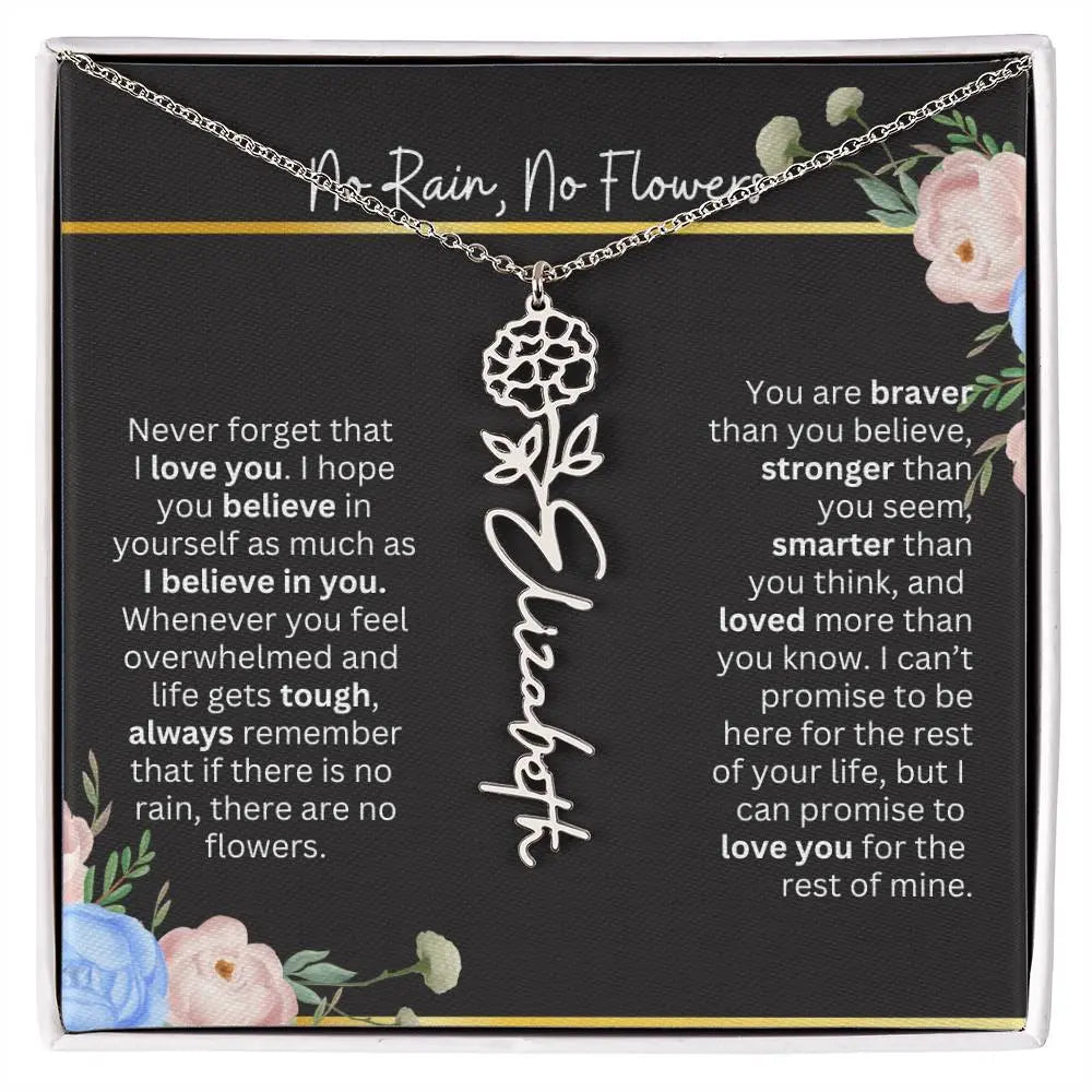 Inspirational No Rain No Flowers Necklace