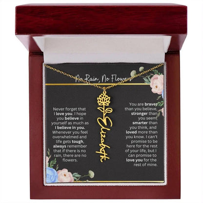 Inspirational No Rain No Flowers Necklace