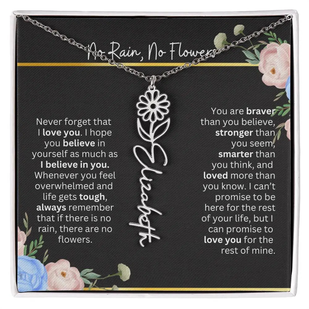 Inspirational No Rain No Flowers Necklace