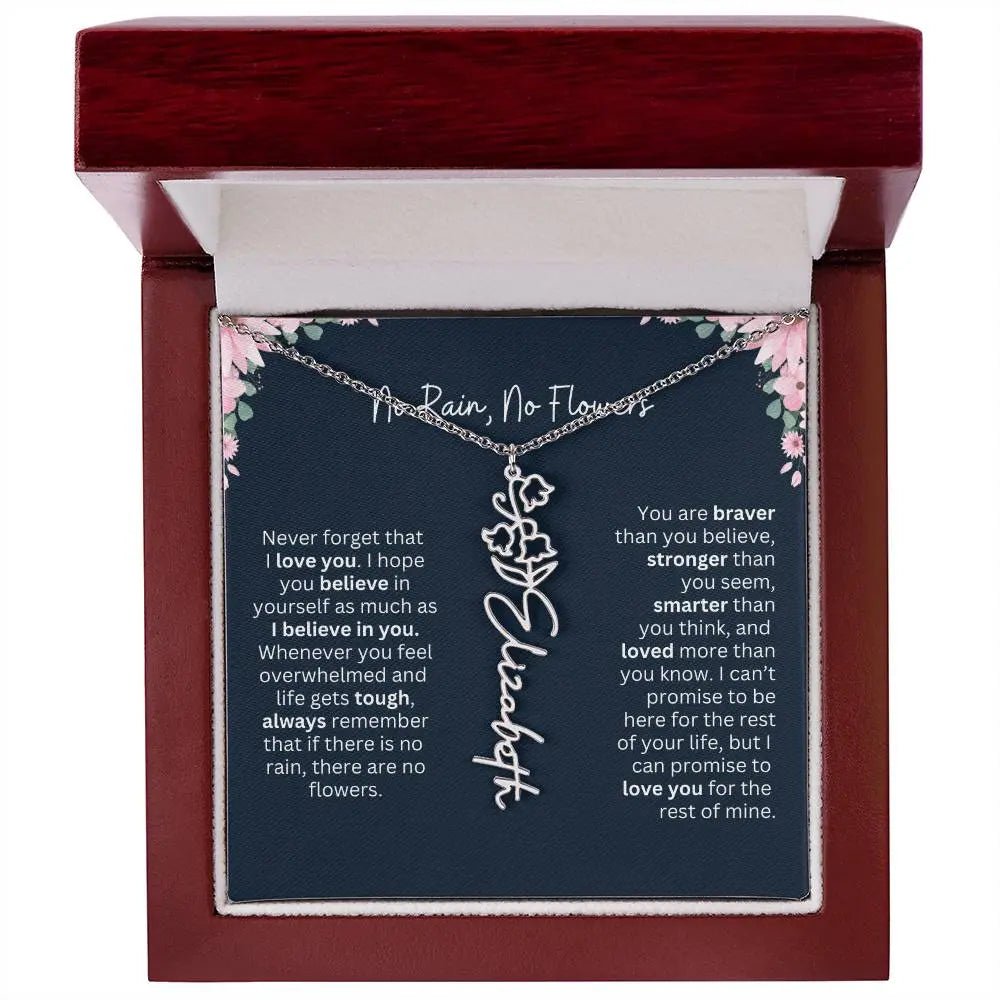 No Rain - No Flowers | Birth Necklace | Name Necklace | Custom Jewelry Gift for Daughters from Dad
