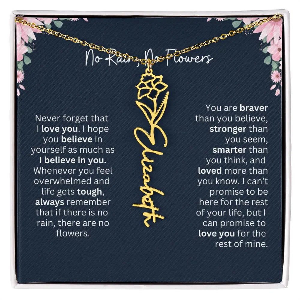 No Rain - No Flowers | Birth Necklace | Name Necklace | Custom Jewelry Gift for Daughters from Dad