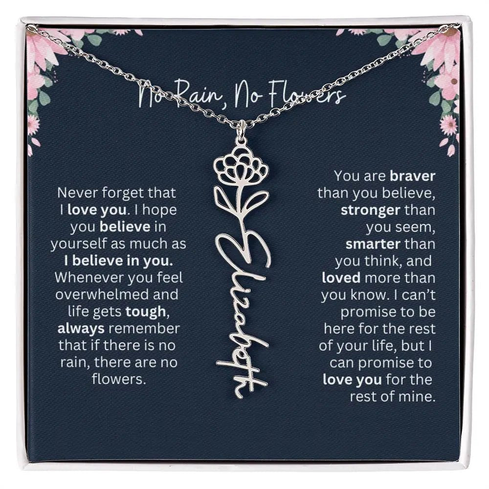 No Rain - No Flowers | Birth Necklace | Name Necklace | Custom Jewelry Gift for Daughters from Dad
