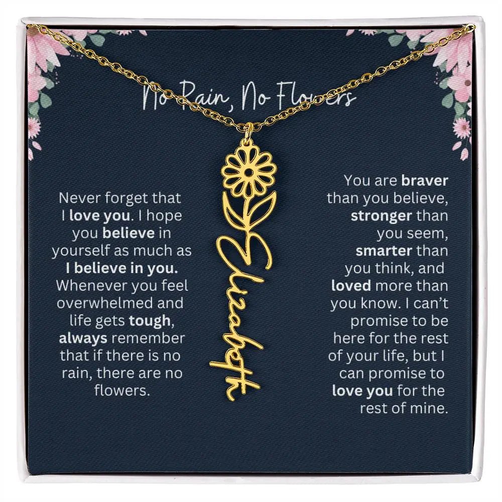 No Rain - No Flowers | Birth Necklace | Name Necklace | Custom Jewelry Gift for Daughters from Dad