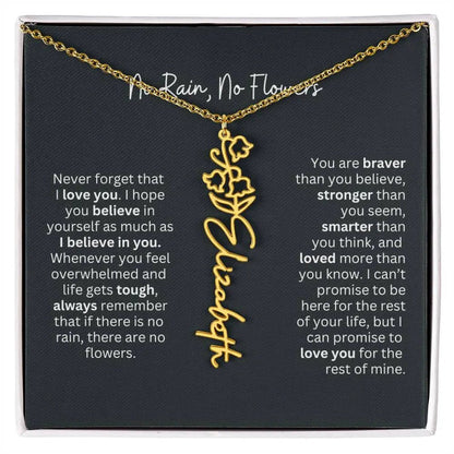 No Rain No Flowers Birth Necklace - Personalized Name Jewelry