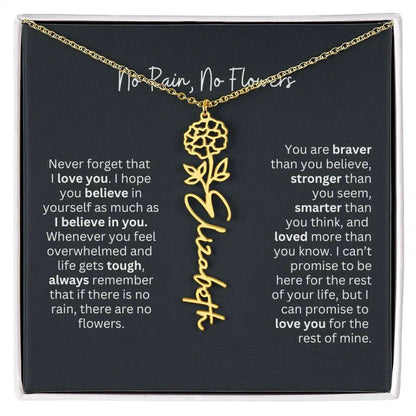 No Rain No Flowers Birth Necklace - Personalized Name Jewelry