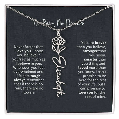 No Rain No Flowers Birth Necklace - Personalized Name Jewelry