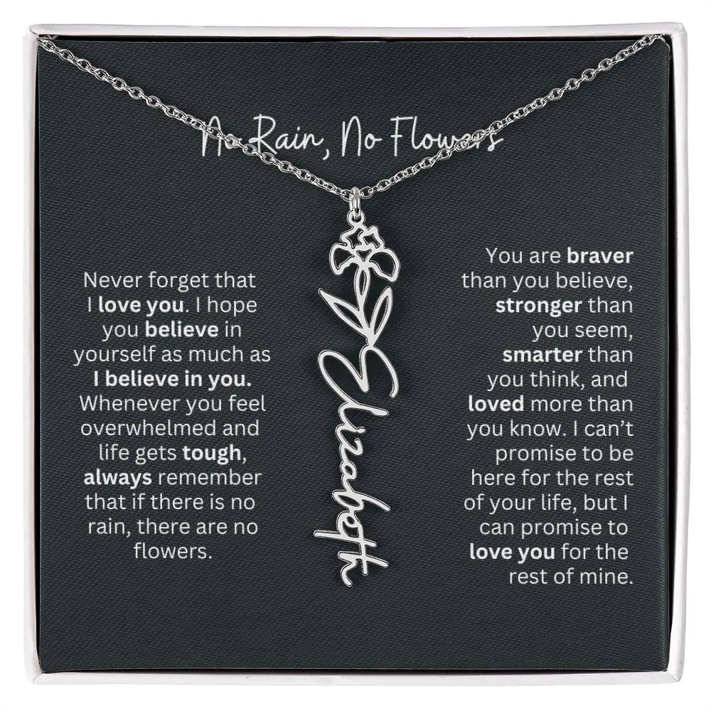 No Rain No Flowers Birth Necklace - Personalized Name Jewelry