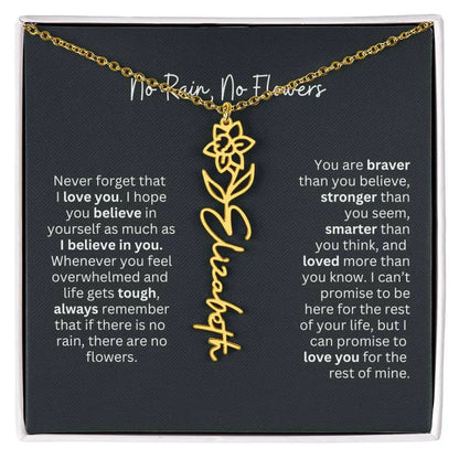 No Rain No Flowers Birth Necklace - Personalized Name Jewelry