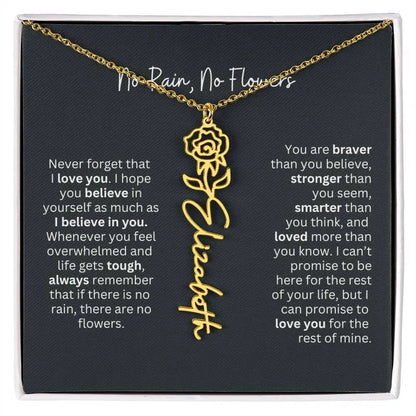 No Rain No Flowers Birth Necklace - Personalized Name Jewelry