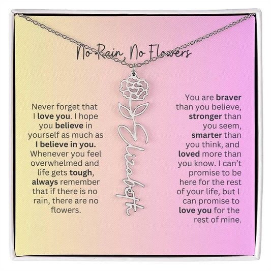 No Rain - No Flowers I Birth Necklace I Name Necklace I Pink