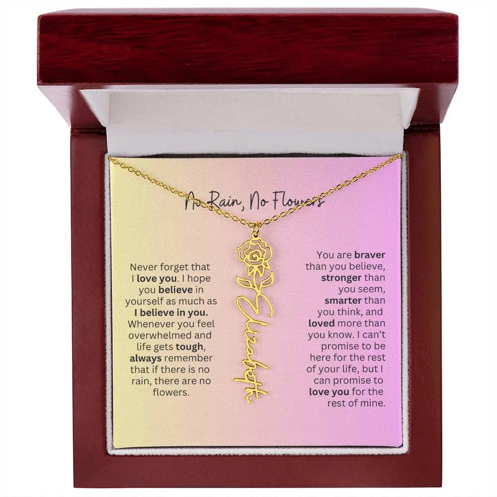 No Rain - No Flowers I Birth Necklace I Name Necklace I Pink