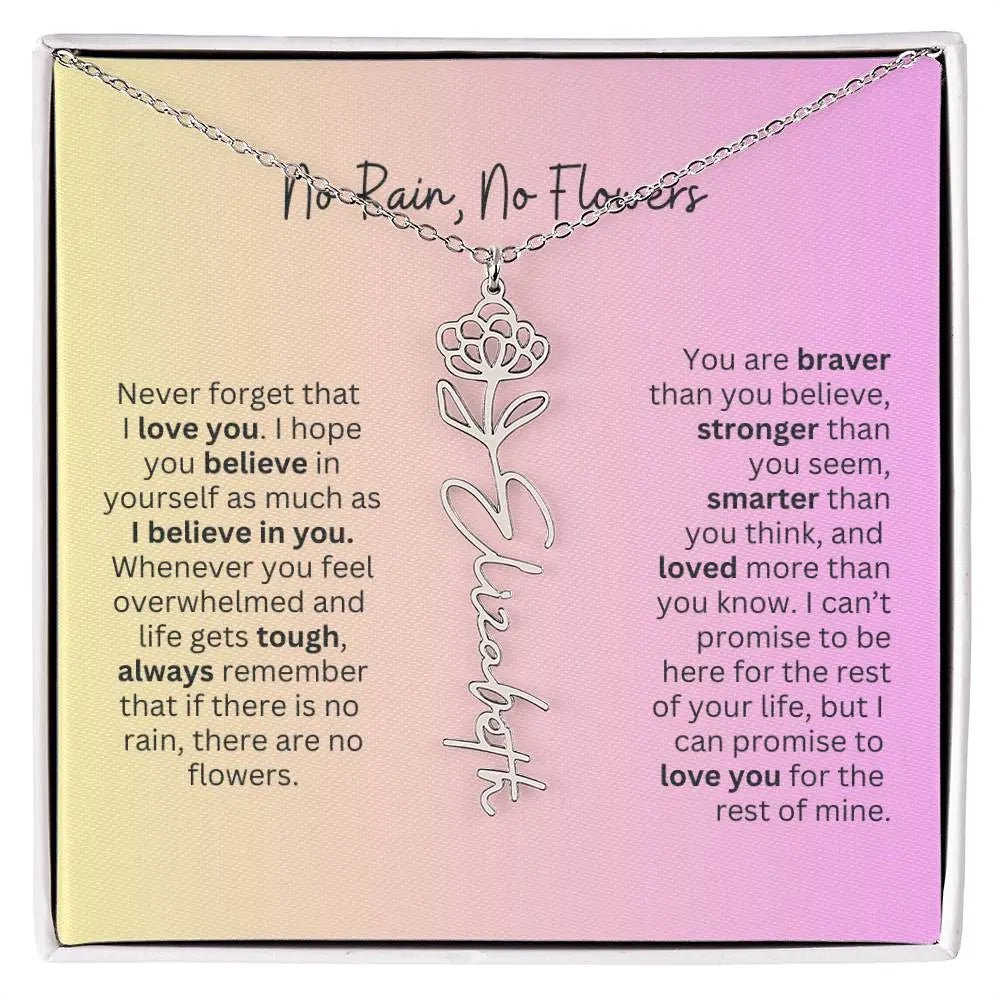 No Rain - No Flowers I Birth Necklace I Name Necklace I Pink