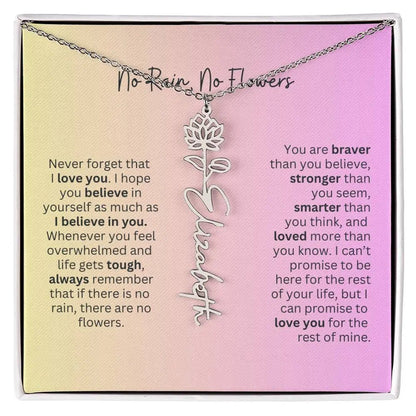 No Rain - No Flowers I Birth Necklace I Name Necklace I Pink