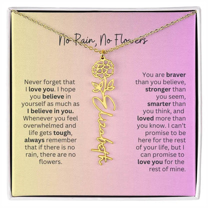 No Rain - No Flowers I Birth Necklace I Name Necklace I Pink
