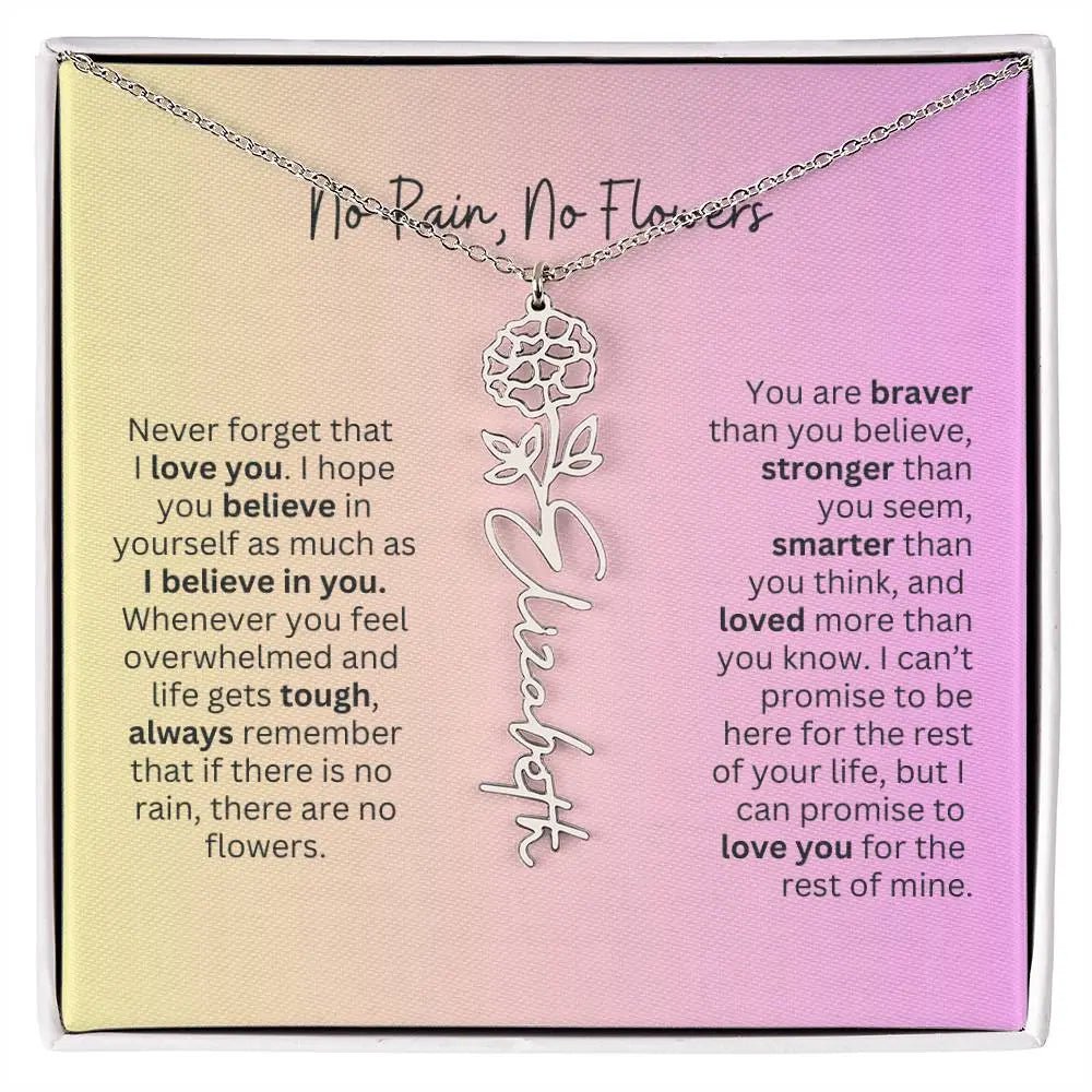 No Rain - No Flowers I Birth Necklace I Name Necklace I Pink
