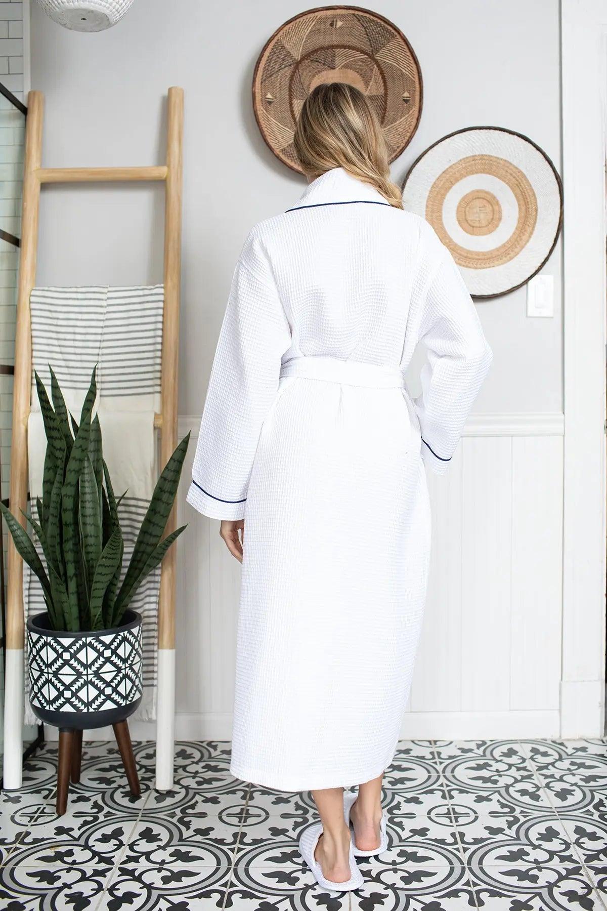 Women’s Waffle Piping Bathrobe – Lightweight Spa-Style Comfort