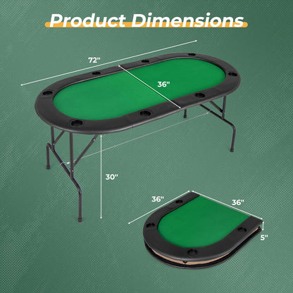 8 Players Texas Holdem Foldable Poker Table-Green