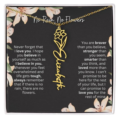 To My Beautiful Daughter Necklace I Birth Flower Necklace With Name I No Rain - No Flowers