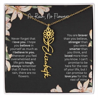To My Beautiful Daughter Necklace I Birth Flower Necklace With Name I No Rain - No Flowers