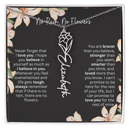 To My Beautiful Daughter Necklace I Birth Flower Necklace With Name I No Rain - No Flowers