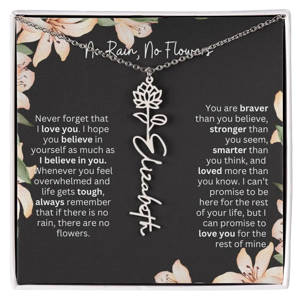 To My Daughter Necklace From Dad I Birth Flower Necklace With Name I No Rain - No Flowers
