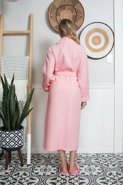 Women’s Waffle Piping Bathrobe – Lightweight Spa-Style Comfort